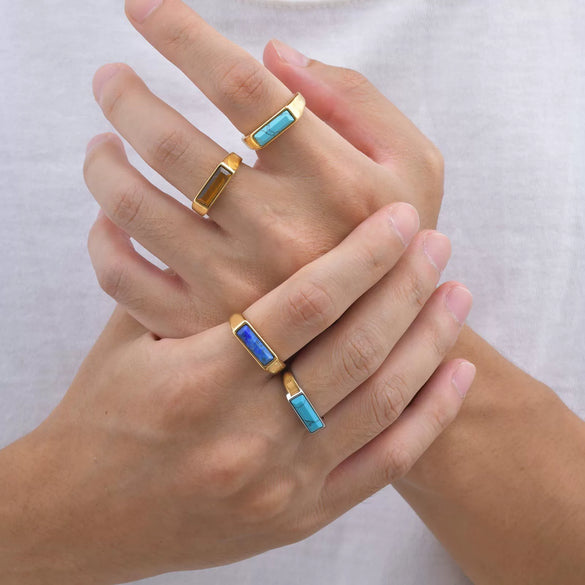 Jewelry Casting Stainless Steel Turquoise Tiger Eye Stone Ring Men's Accessories