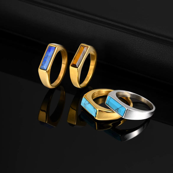 Jewelry Casting Stainless Steel Turquoise Tiger Eye Stone Ring Men's Accessories