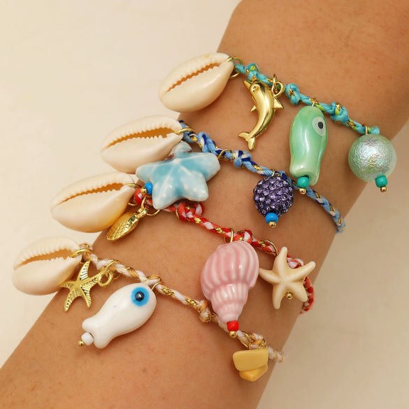 Jewelry Ceramic Fish Shells Starfish Stars Flowers Geometric Handmade Mixed Materials Bracelets For Girls
