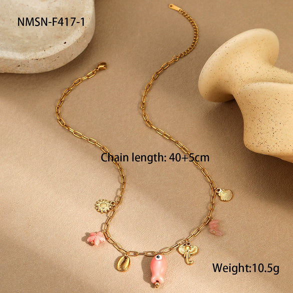 Jewelry Ceramic Pendant Bracelet Necklace With Stainless Steel Shell Starfish Geometric Pattern Electroplating For Women
