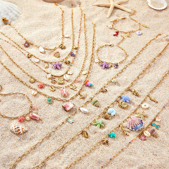 Jewelry Ceramic Pendant Bracelet Necklace With Stainless Steel Shell Starfish Geometric Pattern Electroplating For Women