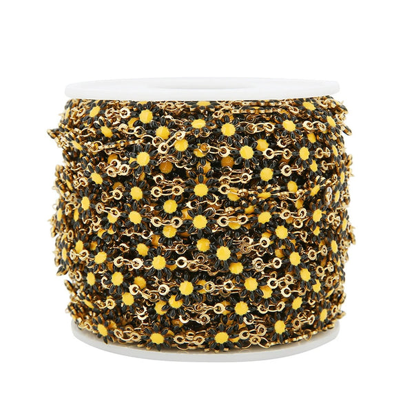 Jewelry Chain Stainless Steel Daisy Doublesided Dripping Oil 18K Gold Mixed Color