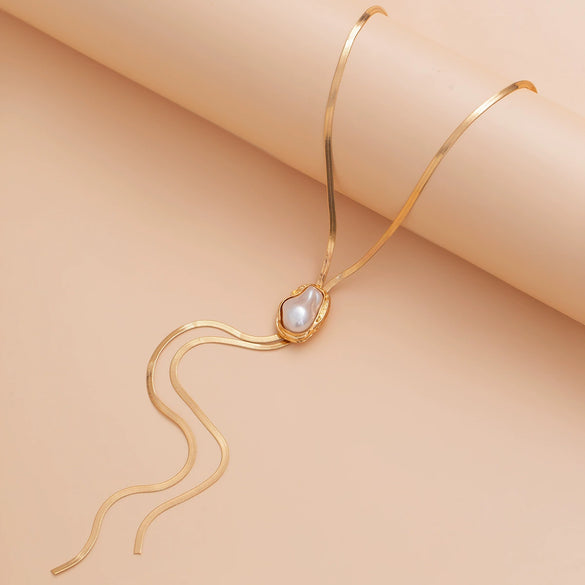 Jewelry Clavicle Chain Copper Alloy Imitation Pearl Geometric Electroplating Yshaped