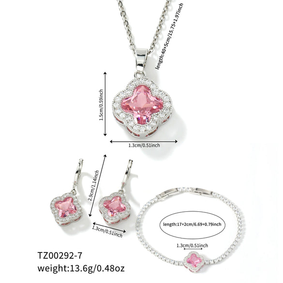 Jewelry Clover Pendant Copper Electroplating Unisex Earrings Necklace Bracelet Set