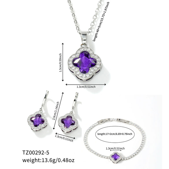 Jewelry Clover Pendant Copper Electroplating Unisex Earrings Necklace Bracelet Set