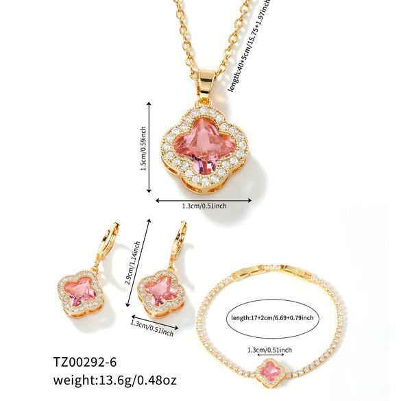 Jewelry Clover Pendant Copper Electroplating Unisex Earrings Necklace Bracelet Set