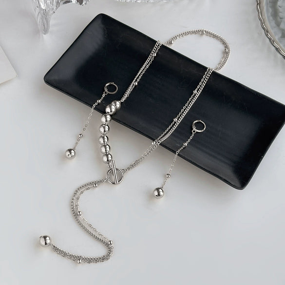 Jewelry Copper Alloy Geometric Style Electroplated Bead Chain Earrings Necklace For Women