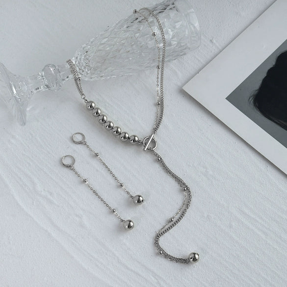Jewelry Copper Alloy Geometric Style Electroplated Bead Chain Earrings Necklace For Women