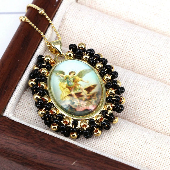 Jewelry Copper And Titanium Steel Beads Geometric Style Oval Pendant Ball Bead Chain Necklace With Electroplating