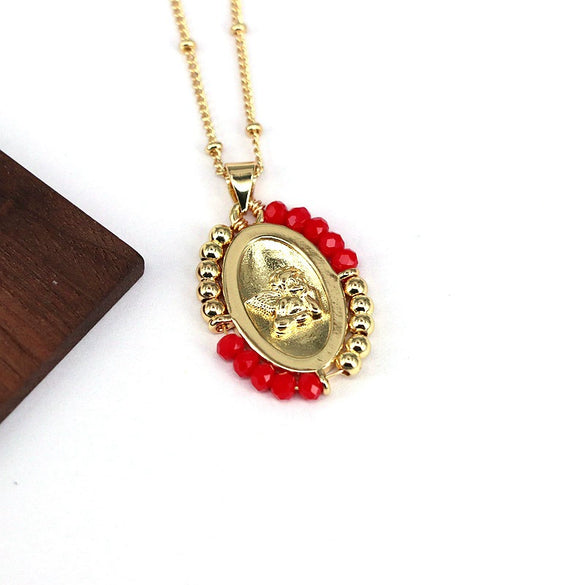 Jewelry Copper And Titanium Steel Geometric Oval Pendant Necklace With Ball Chain And Electroplating