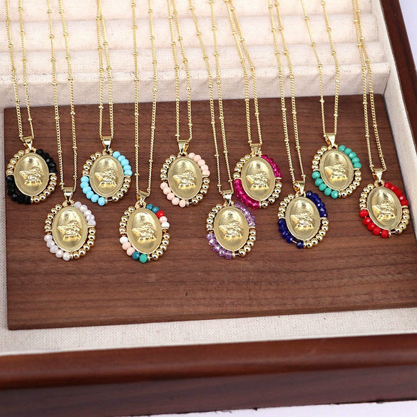 Jewelry Copper And Titanium Steel Geometric Oval Pendant Necklace With Ball Chain And Electroplating
