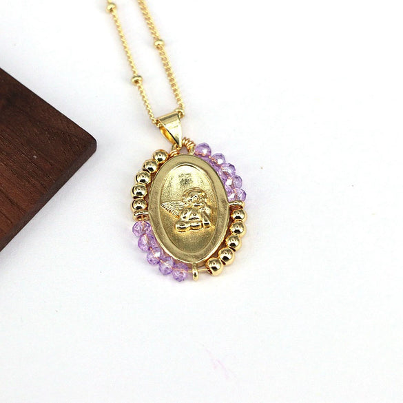 Jewelry Copper And Titanium Steel Geometric Oval Pendant Necklace With Ball Chain And Electroplating