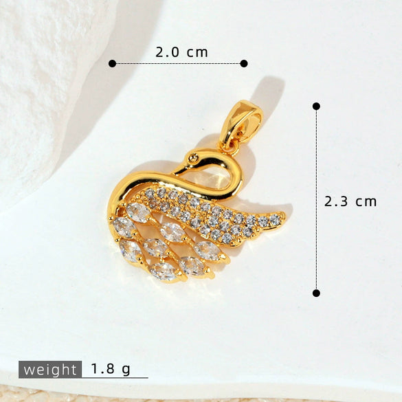 Jewelry Copper Animal Zodiac Fashion Electroplated Black Pink Swan Pendant Clavicle Chain Necklace Single Diamond Earrings