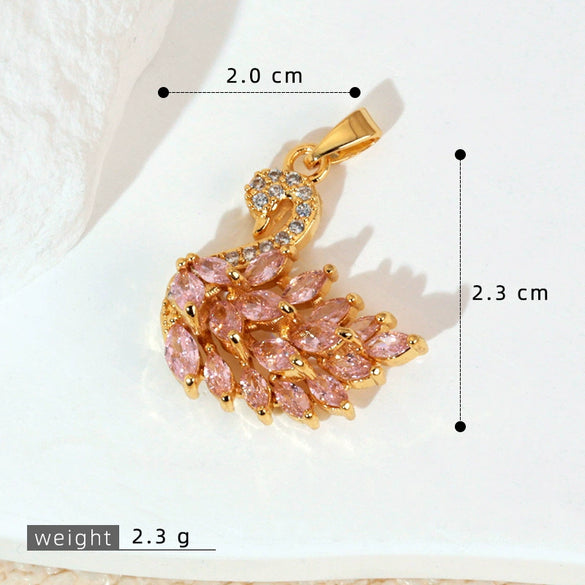 Jewelry Copper Animal Zodiac Fashion Electroplated Black Pink Swan Pendant Clavicle Chain Necklace Single Diamond Earrings