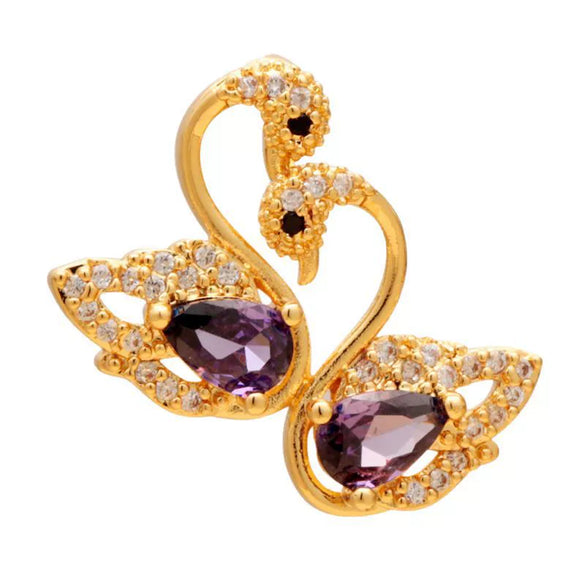 Jewelry Copper Animal Zodiac Fashion Electroplated Black Pink Swan Pendant Clavicle Chain Necklace Single Diamond Earrings