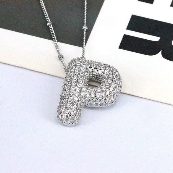 Jewelry Copper Ball Chain Necklace With English Letter Design Hip Hop Style Electroplated