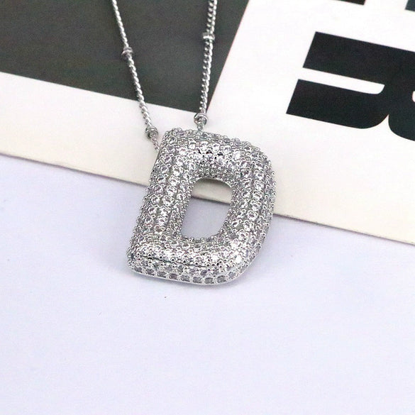 Jewelry Copper Ball Chain Necklace With English Letter Design Hip Hop Style Electroplated