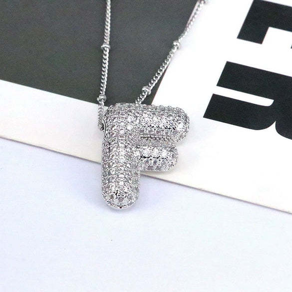 Jewelry Copper Ball Chain Necklace With English Letter Design Hip Hop Style Electroplated