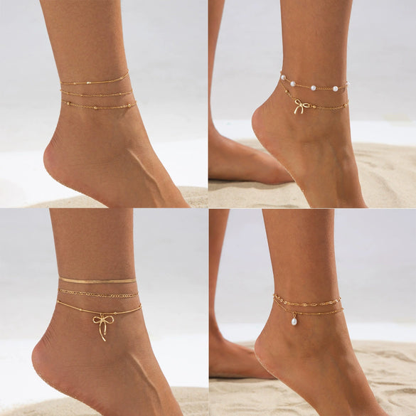 Jewelry Copper Bow Pendant Anklet Simple Style