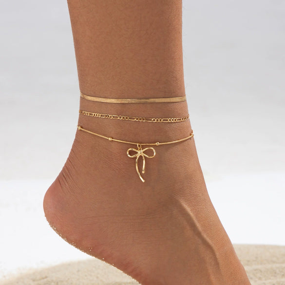 Jewelry Copper Bow Pendant Anklet Simple Style