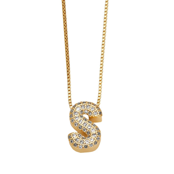 Jewelry Copper Box Chain English Alphabet Zircon Gold Plated Necklace Set Simple Style