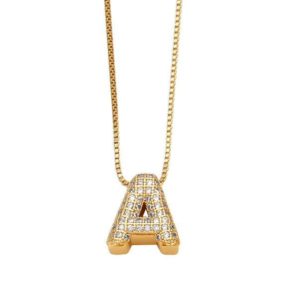 Jewelry Copper Box Chain English Alphabet Zircon Gold Plated Necklace Set Simple Style