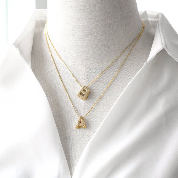 Jewelry Copper Box Chain English Alphabet Zircon Gold Plated Necklace Set Simple Style