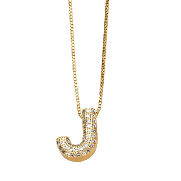 Jewelry Copper Box Chain English Alphabet Zircon Gold Plated Necklace Set Simple Style
