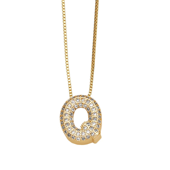Jewelry Copper Box Chain English Alphabet Zircon Gold Plated Necklace Set Simple Style
