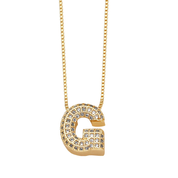 Jewelry Copper Box Chain English Alphabet Zircon Gold Plated Necklace Set Simple Style