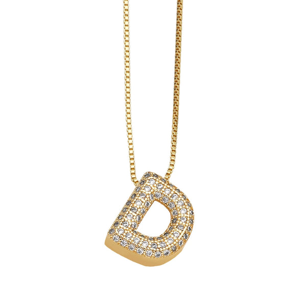Jewelry Copper Box Chain English Alphabet Zircon Gold Plated Necklace Set Simple Style