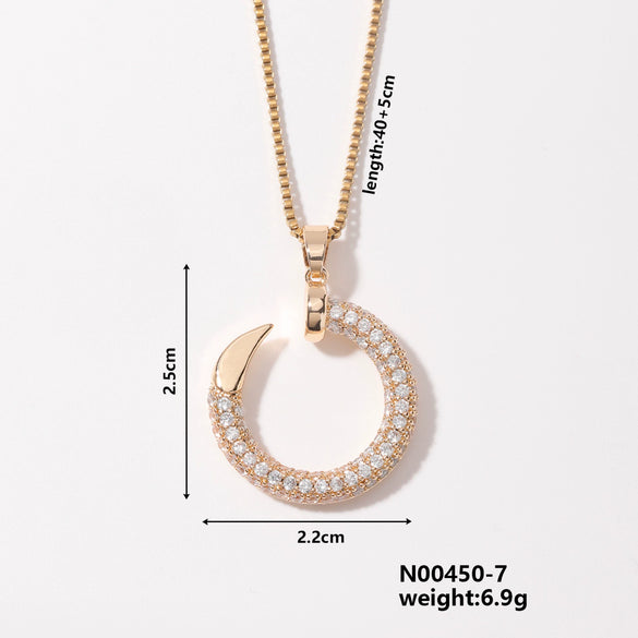 Jewelry Copper Box Chain Necklace With Ushape Geometric Pattern And Diamond Design For Women