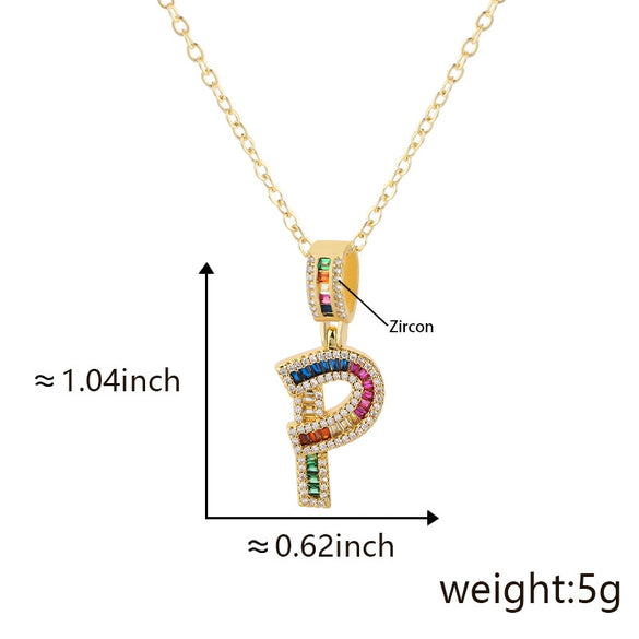 Jewelry Copper English Letter Pendant Necklace With Micro Inlaid Zircon Electroplated