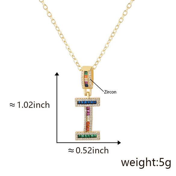 Jewelry Copper English Letter Pendant Necklace With Micro Inlaid Zircon Electroplated