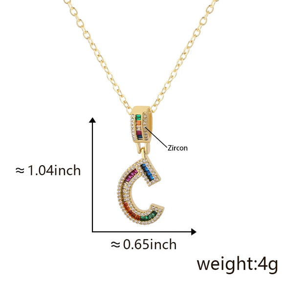 Jewelry Copper English Letter Pendant Necklace With Micro Inlaid Zircon Electroplated