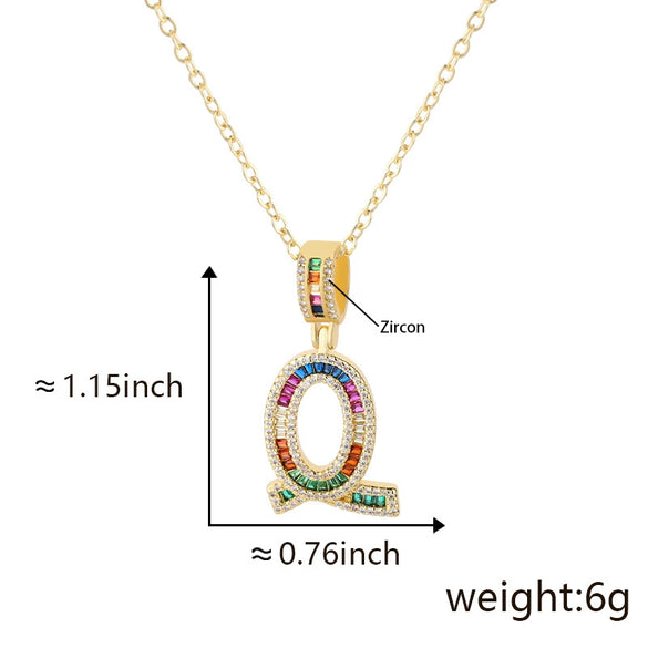 Jewelry Copper English Letter Pendant Necklace With Micro Inlaid Zircon Electroplated