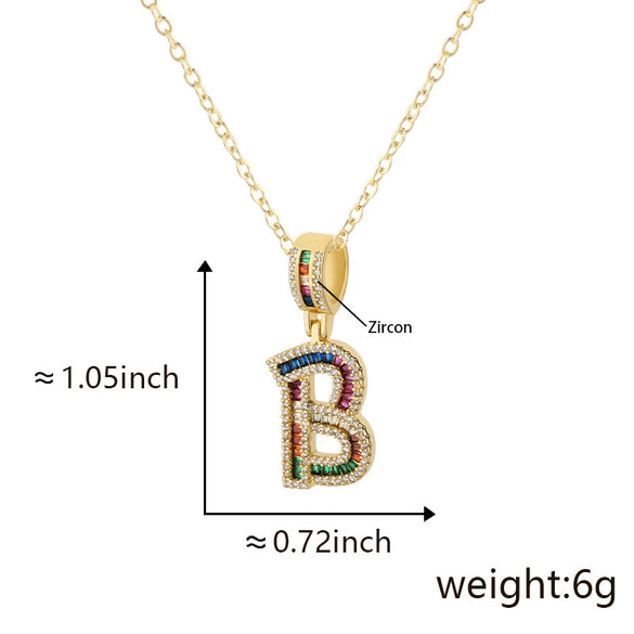 Jewelry Copper English Letter Pendant Necklace With Micro Inlaid Zircon Electroplated