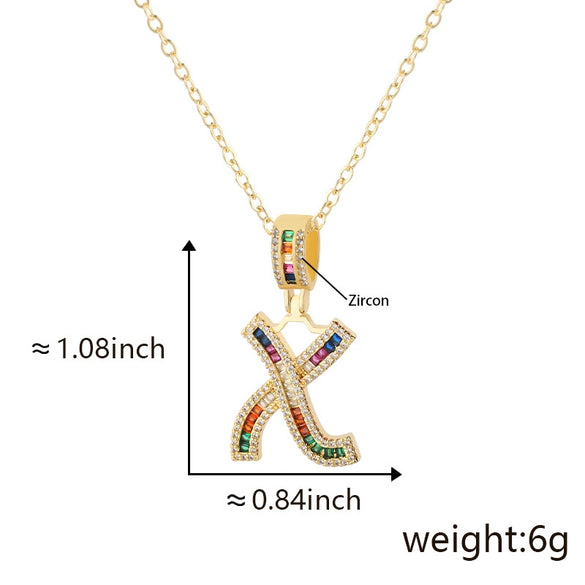 Jewelry Copper English Letter Pendant Necklace With Micro Inlaid Zircon Electroplated