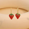 Jewelry Copper Fruit Cherry Strawberry Earrings Dripping Oil Style For Women