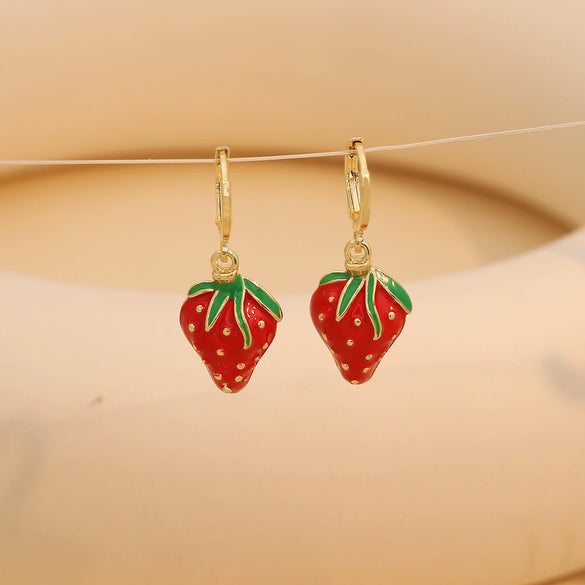 Jewelry Copper Fruit Cherry Strawberry Earrings Dripping Oil Style For Women