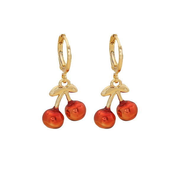 Jewelry Copper Fruit Cherry Strawberry Earrings Dripping Oil Style For Women
