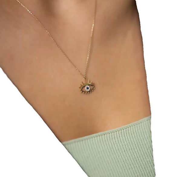 Jewelry Copper Geometric Devil's Eye Micropaved Zircon Electroplated Ochain Women's Necklace