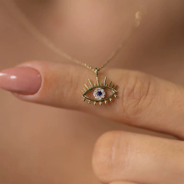 Jewelry Copper Geometric Devil's Eye Micropaved Zircon Electroplated Ochain Women's Necklace