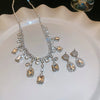 Jewelry Copper Geometric Diamondencrusted Square Tassel Clavicle Chain Earrings Necklace Light Luxury