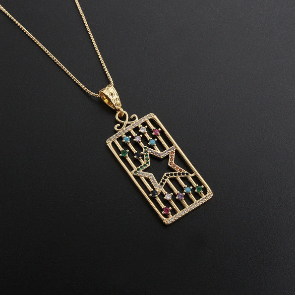 Jewelry Copper Geometric Micro Inlaid Zircon Gold Plated Hiphop Necklace