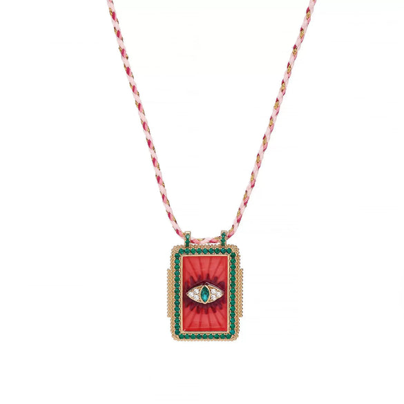 Jewelry Copper Geometric Retro Style Tarot Pendant Long Necklace Set With Diamonds Mixed Gemstone
