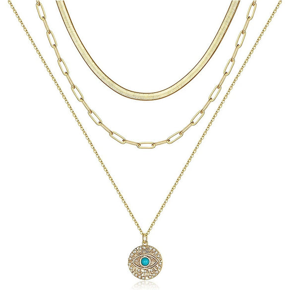 Jewelry Copper Geometric Round Cross Pieces Eye Single Double Triple Layer Multi Style Elegant Fashion Medieval Neck Chain