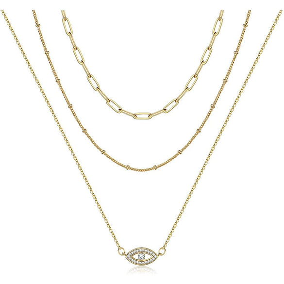 Jewelry Copper Geometric Round Cross Pieces Eye Single Double Triple Layer Multi Style Elegant Fashion Medieval Neck Chain