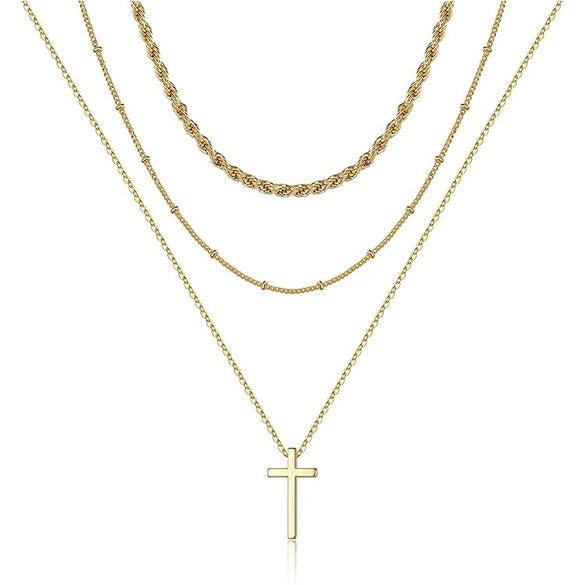 Jewelry Copper Geometric Round Cross Pieces Eye Single Double Triple Layer Multi Style Elegant Fashion Medieval Neck Chain