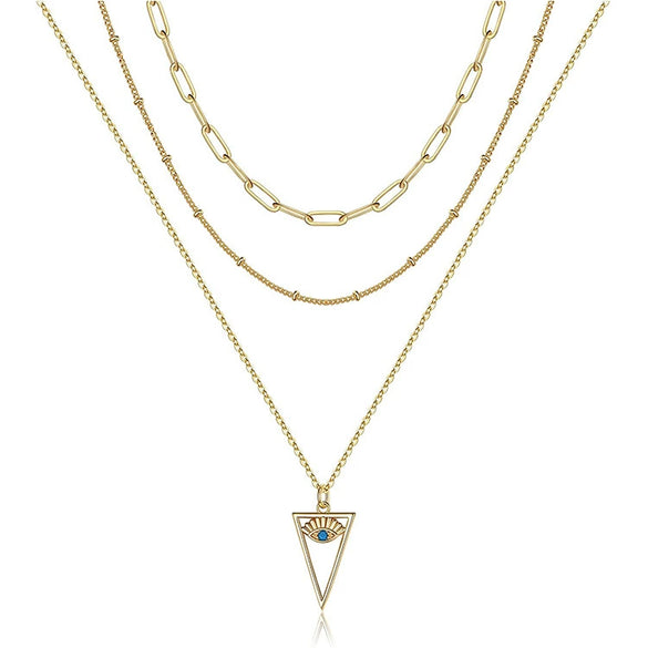 Jewelry Copper Geometric Round Cross Pieces Eye Single Double Triple Layer Multi Style Elegant Fashion Medieval Neck Chain